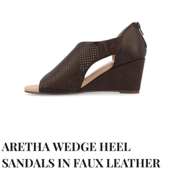 Journee Collection Shoes - 🀄️♣️ JOURNEE COLLECTION ARETHA WEDGE HEEL SANDALS IN FAUX LEATHER SIZE 7 1/2